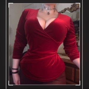 Sexy Gothic Vamp Red Velvet Wrap Top